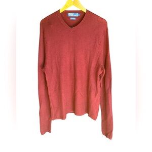 Polo Ralph Lauren 100% Merino Wool V-Neck Sweater Mens Large Burgundy